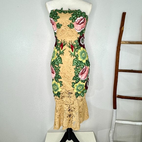 Anthropologie VONE Lace Embroidered Floral lined Overlay Dress NWT SZ SM - Picture 1 of 16